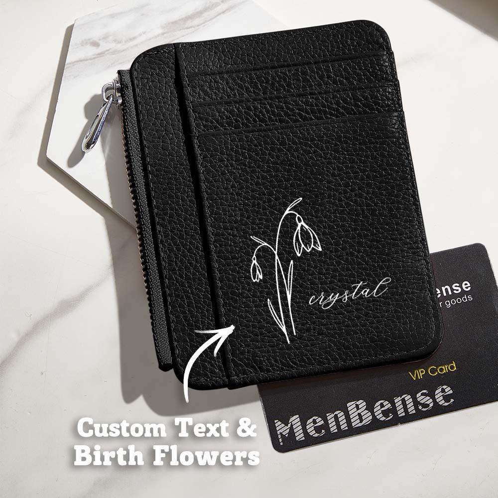 Personalized Birth Flower Leather Wallet with Name 8 Card Slots Wallet Birthday Gift for Her