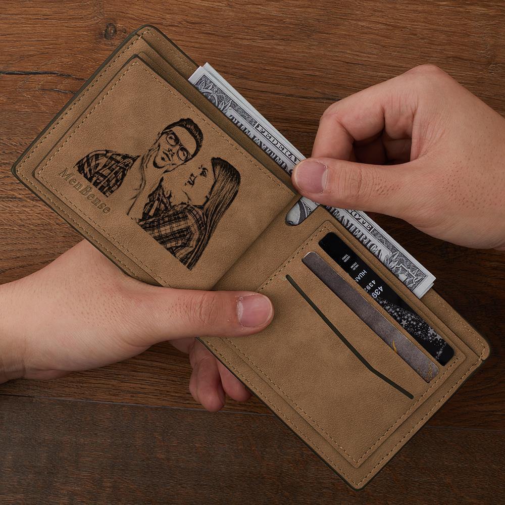 Custom Photo Engraved Wallet Two Pictures Creative Couple Theme Gifts