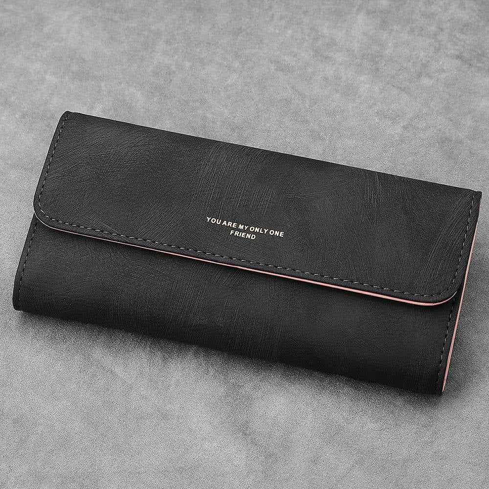 Women's Trifold Photo Wallet - Black Leather