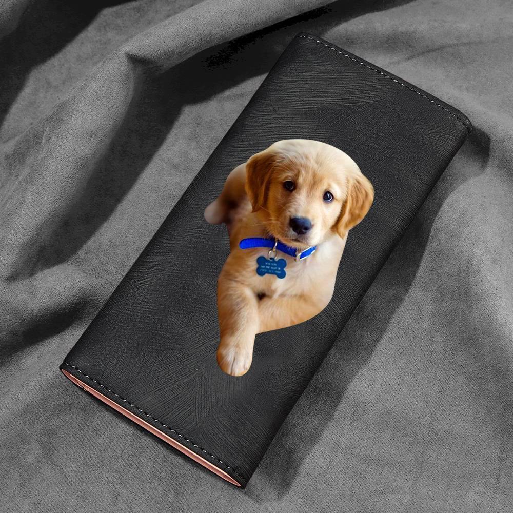 Women's Trifold Photo Wallet - Black Leather