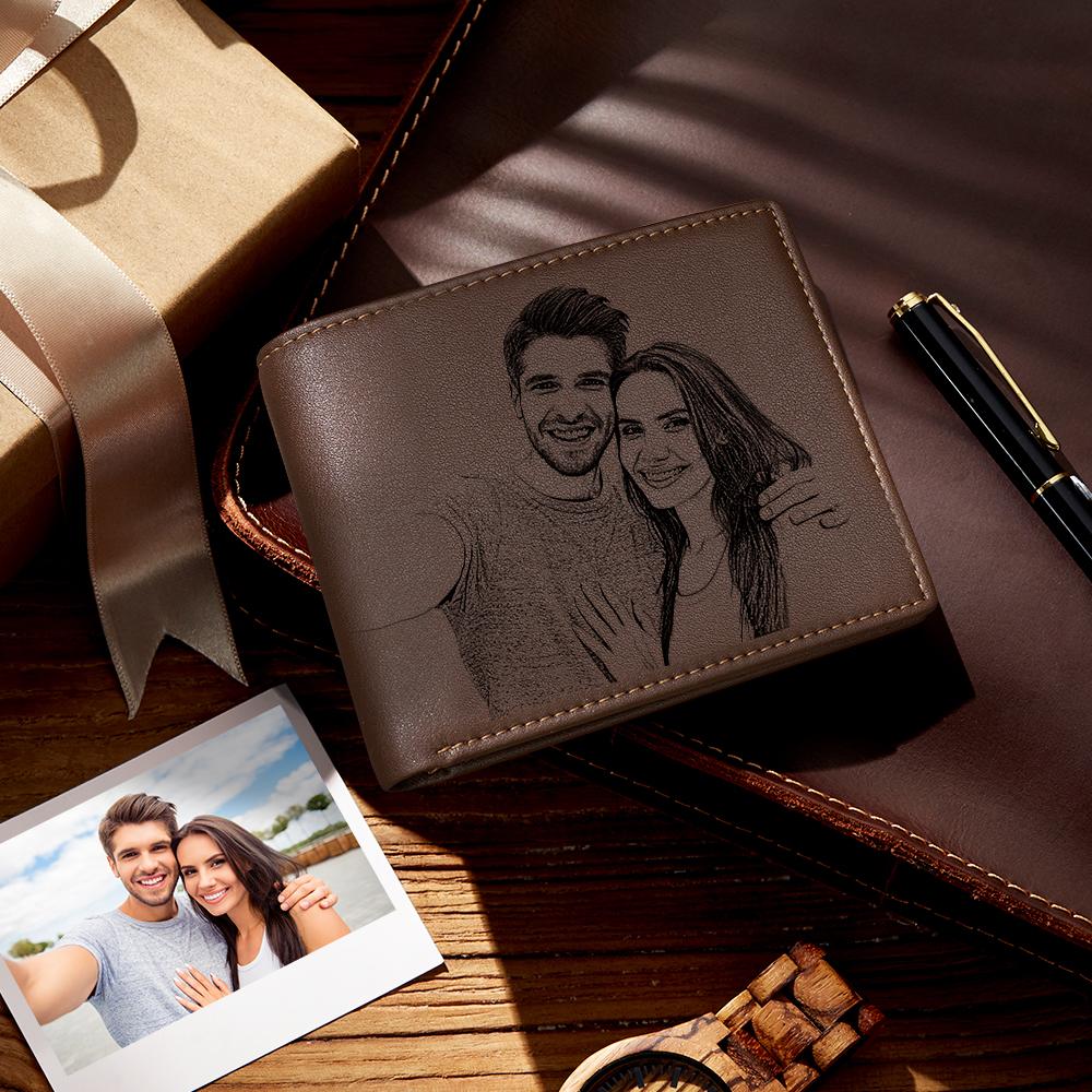 Custom Photo Engraved Wallet To My Man Genuine Leather Bifold Wallet