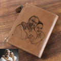 Men's Short Style Custom Inscription Photo Engraved Wallet with Cross Pattern - Brown Leather
