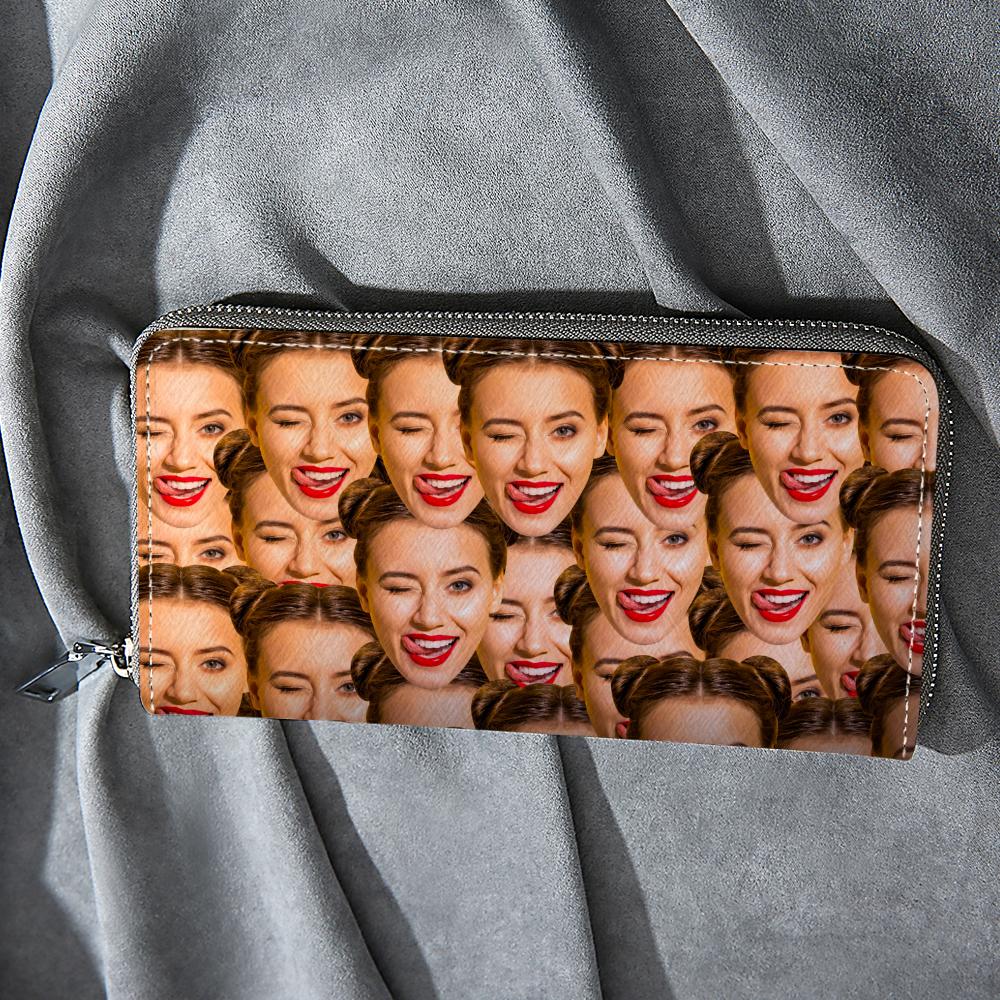 Custom Women's Wallet Long Style Wallet Inscription Photo Face Zipper Leather Wallet Gift For Her