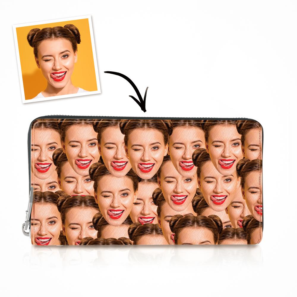 Custom Women's Wallet Long Style Wallet Inscription Photo Face Zipper Leather Wallet Gift For Her