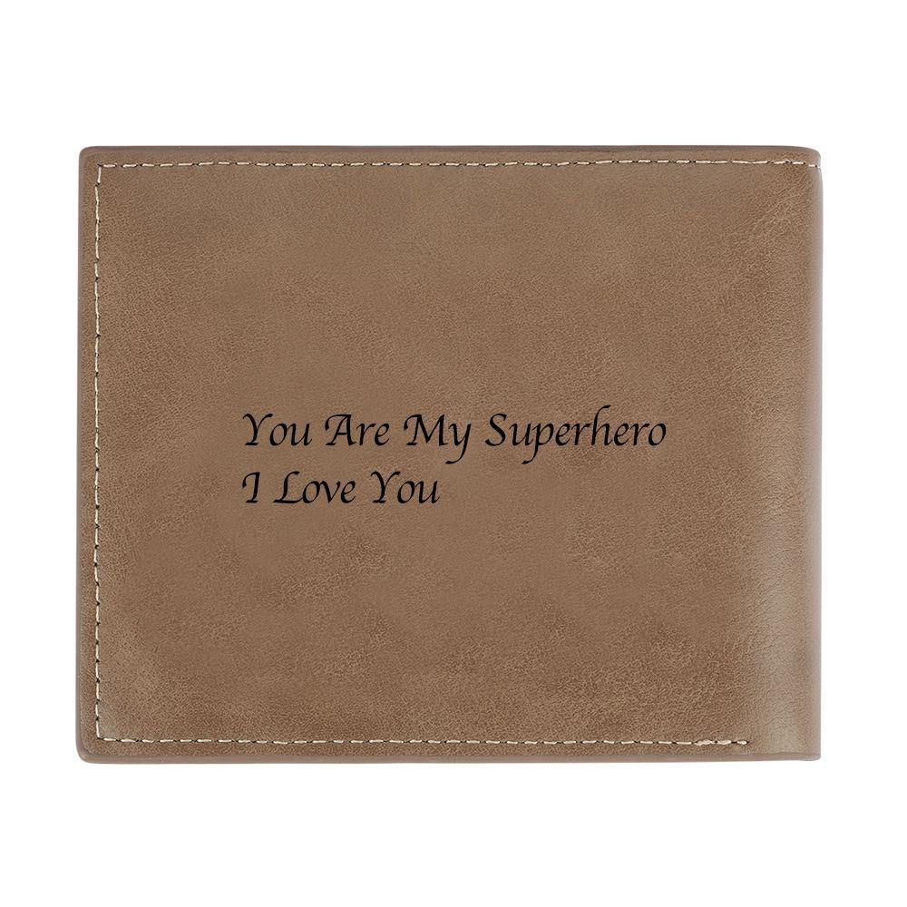 Custom Photo Engraved Wallet Short Style Bifold - Brown Leather