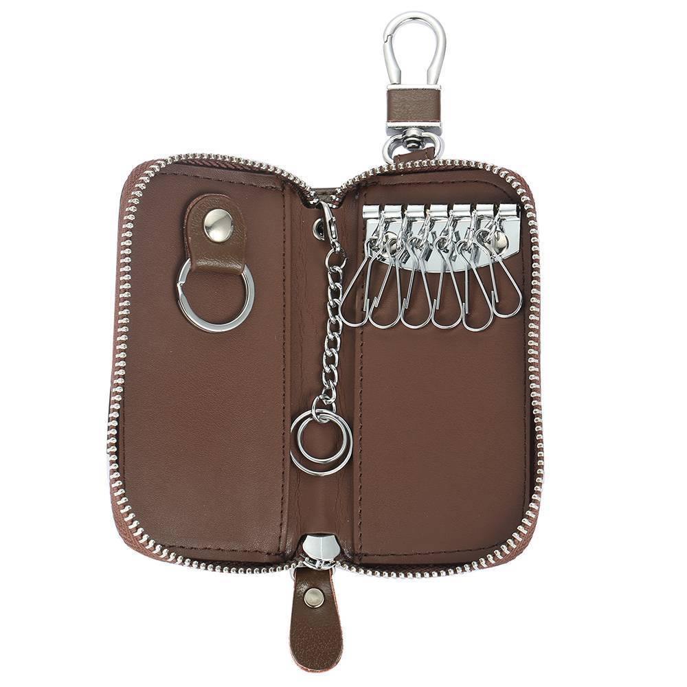 Photo Engraved Key Wallet, Leather Key Case Brown