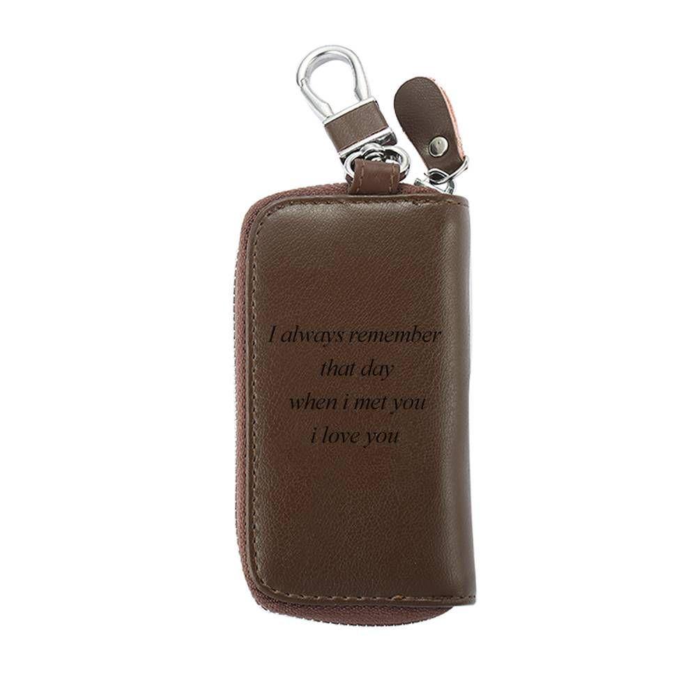 Photo Engraved Key Wallet, Leather Key Case Brown
