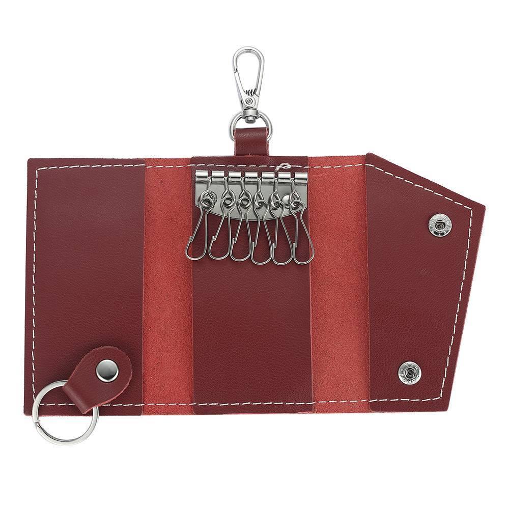 Photo Leather Key Case, Key Holder Wallet Dark Red