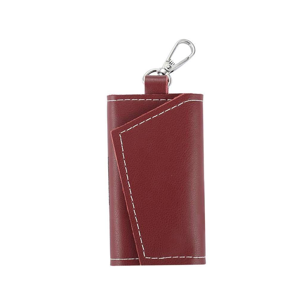 Photo Leather Key Case, Key Holder Wallet Dark Red