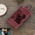 Photo Leather Key Case, Key Holder Wallet Dark Red
