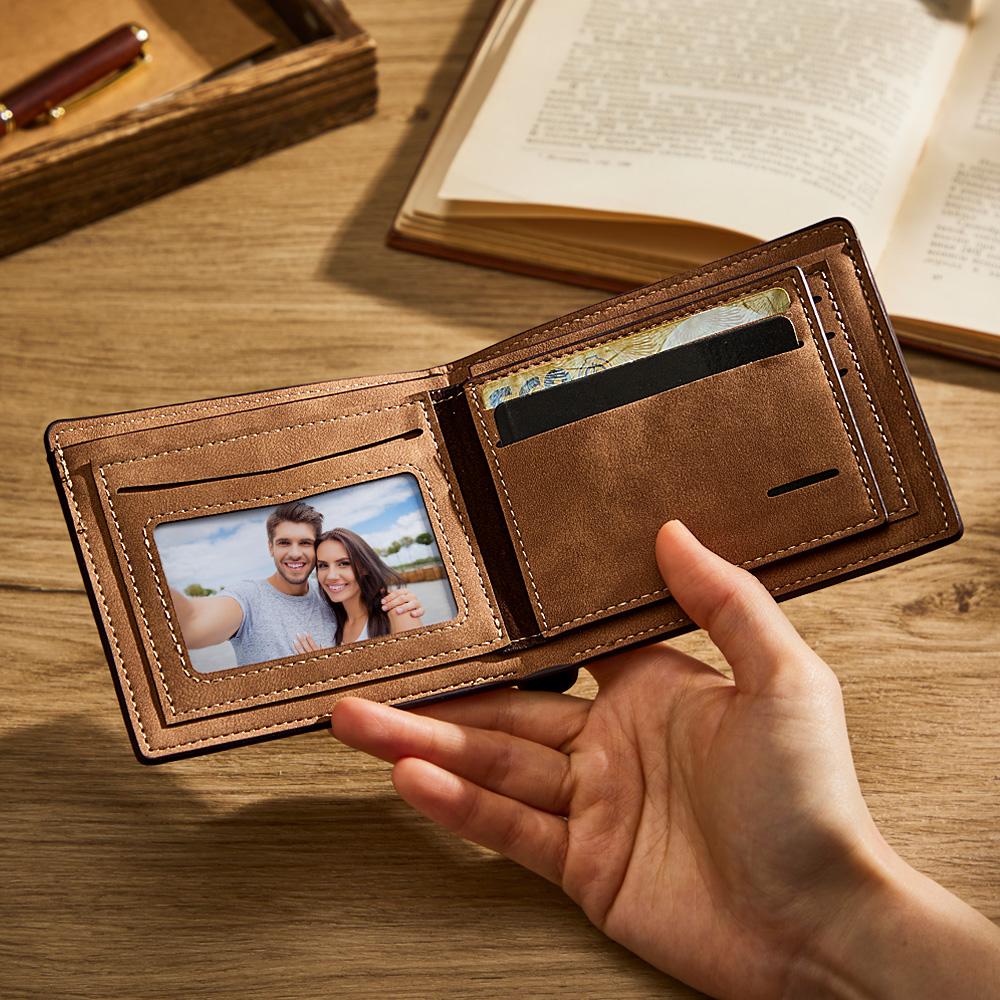 Personalized Unisex Wallet Bifold Leather with Photo and Letters Customize Wallet Engraved Wallet Photo Wallet for Birthday Gift for Love