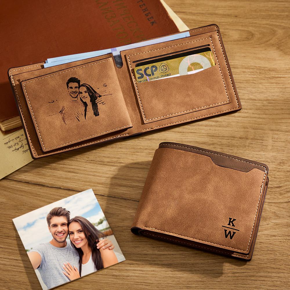 Personalized Unisex Wallet Bifold Leather with Photo and Letters Customize Wallet Engraved Wallet Photo Wallet for Birthday Gift for Love