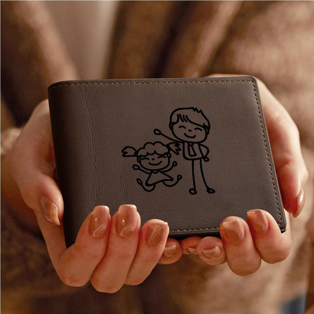 Personalized Hand Drawing and Text Wallet Engraved Wallet Gifts for Dad