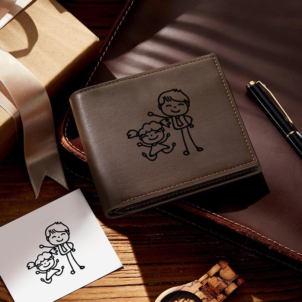 Personalized Hand Drawing and Text Wallet Engraved Wallet Gifts for Dad