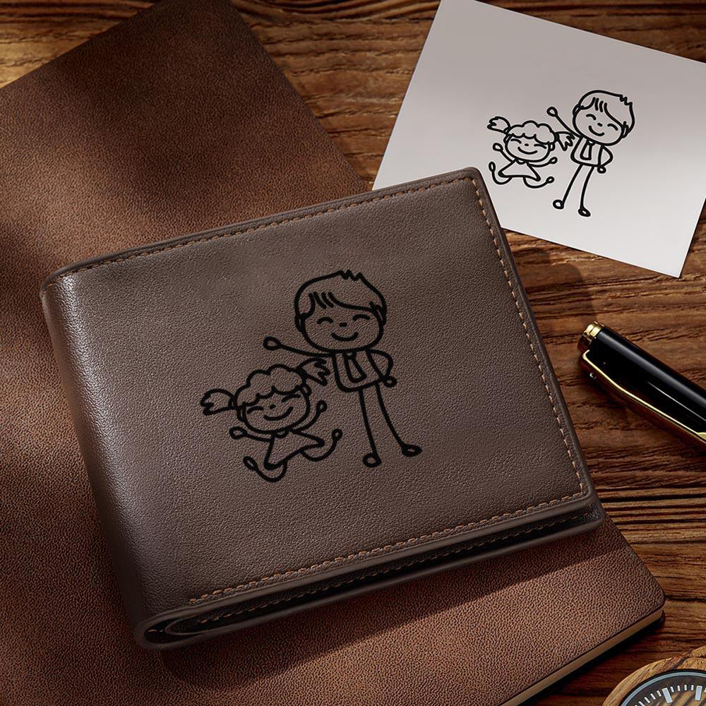 Personalized Hand Drawing and Text Wallet Engraved Wallet Gifts for Dad
