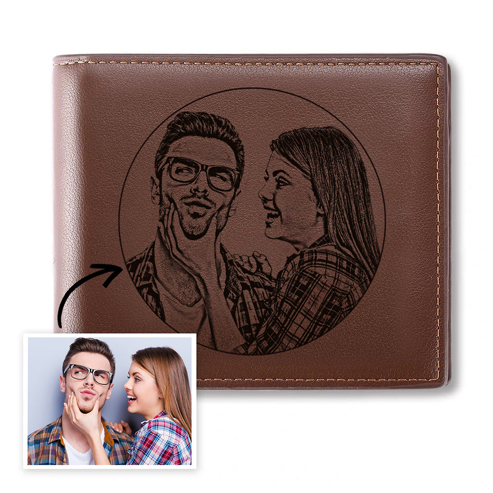 Custom Engraved Photo Wallet Leather Wallet with Zipper for Men