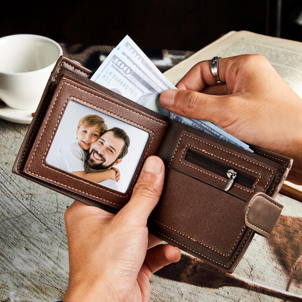 Personalized Leather Men's Wallet Sketch Photo For Dad Fathers Day Gift