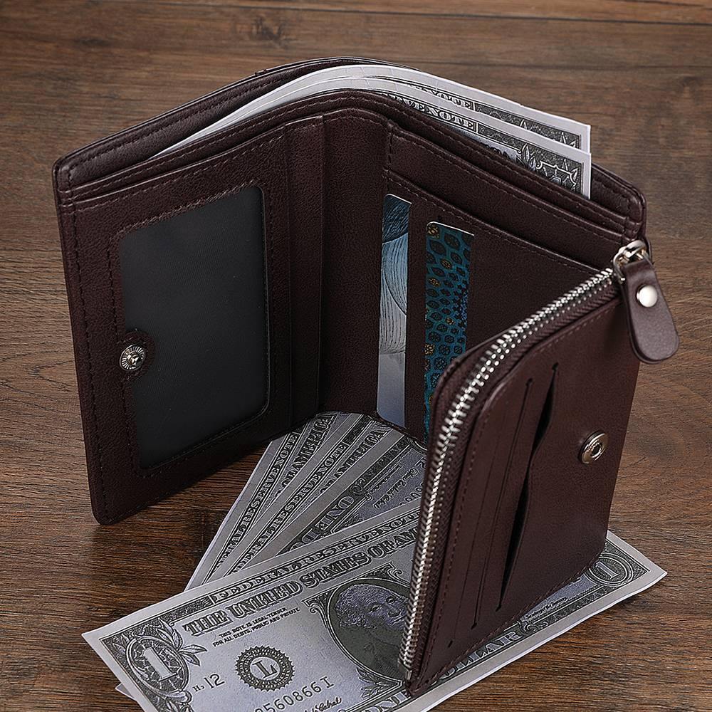 Men's Custom Inscription Photo Engraved Wallet Coffee Leather Fashion Style