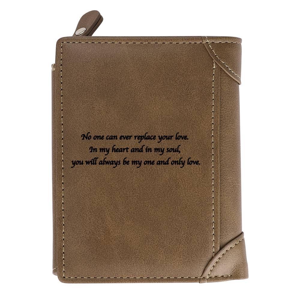 Custom Inscription Photo Engraved Wallet Leather Light Khaki