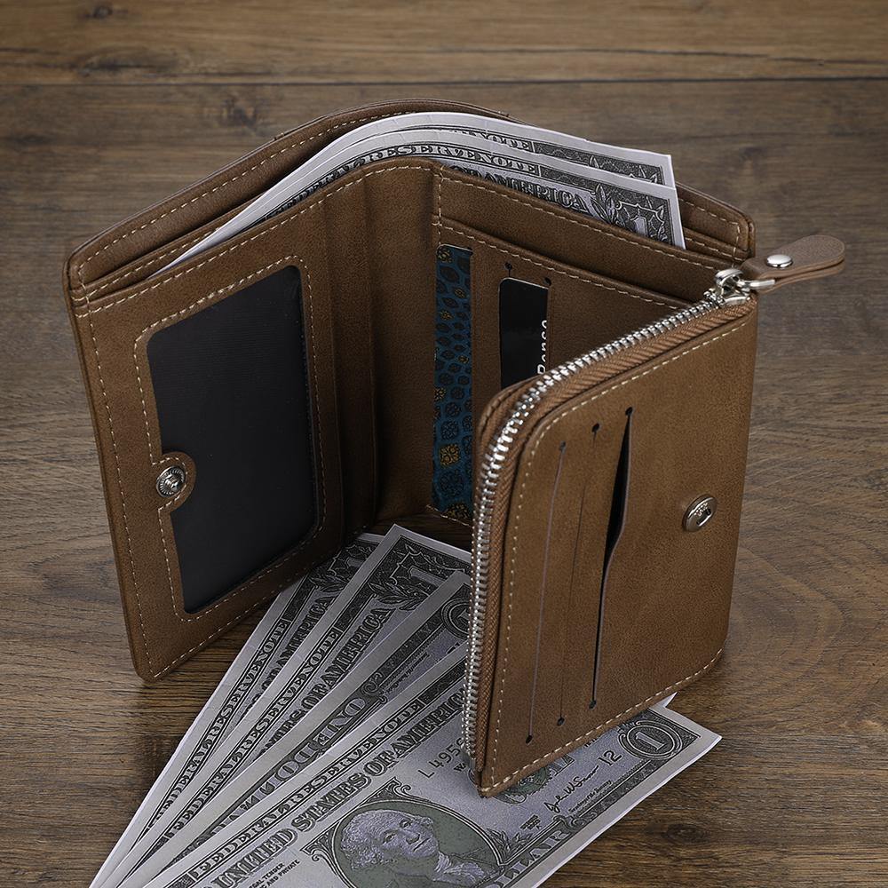 Custom Inscription Photo Engraved Wallet Leather Light Khaki - Two Pictures