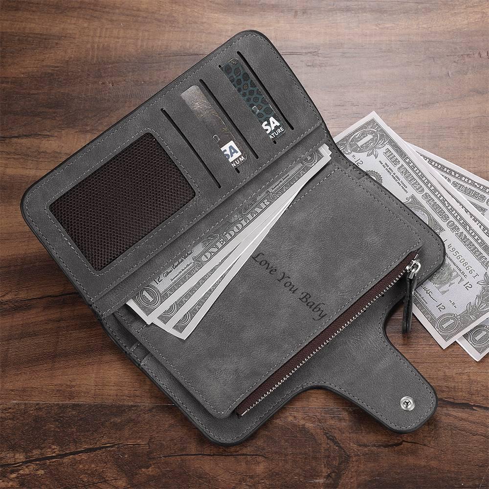 Photo Engraved Wallet Long Leather Wallet - Men's