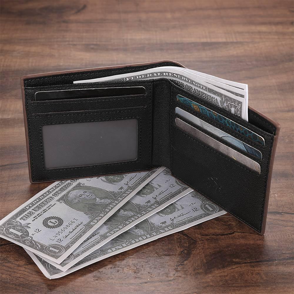 Photo Engraved Wallet Leather Short Wallet Brown