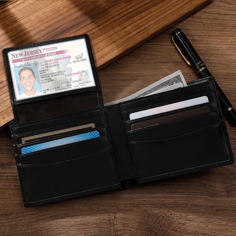 Personalized Leather Wallet Anti-Theft Brush RFID Protected Wallet Mens Custom Portrait Wallet -Black