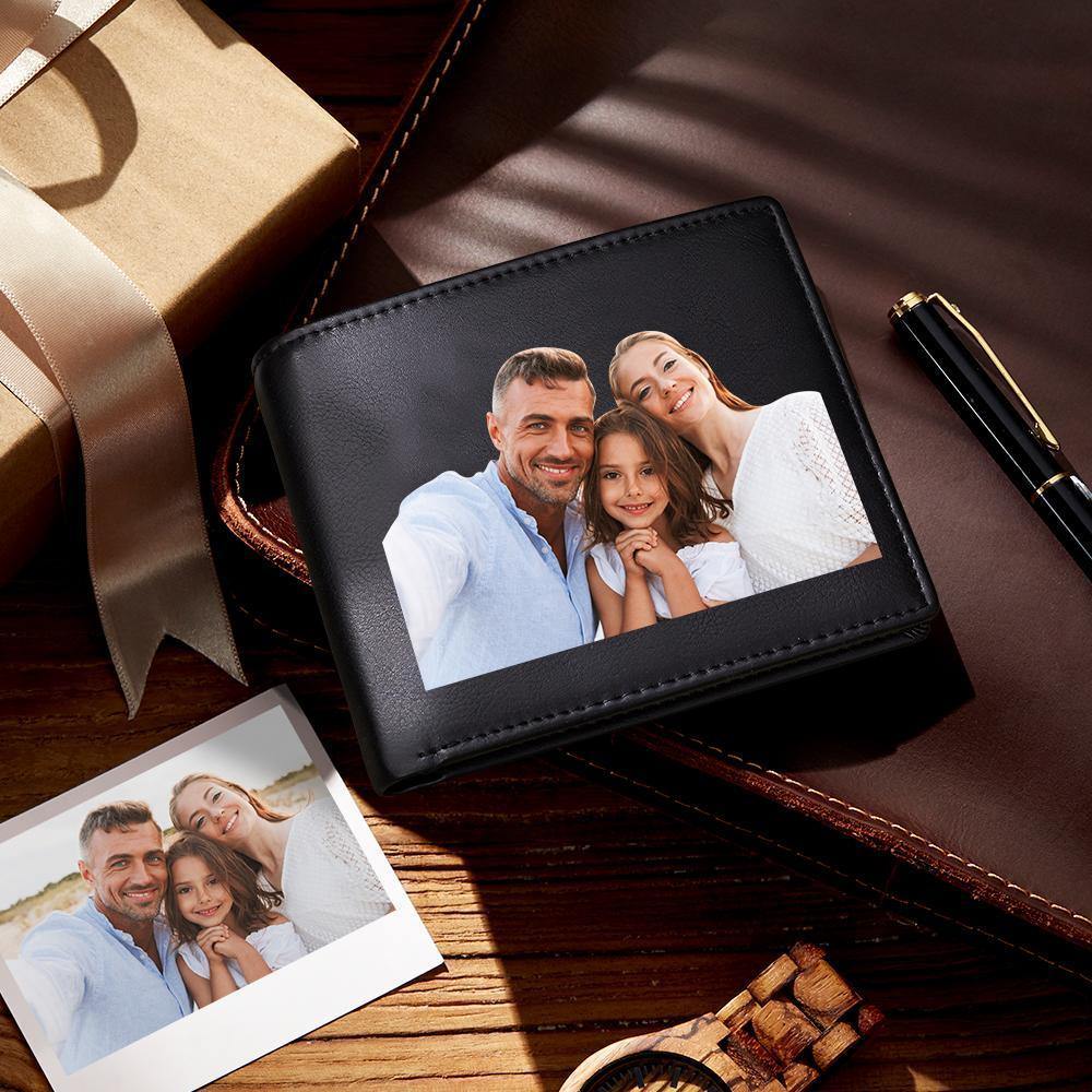 Personalized Leather Wallet Anti-Theft Brush RFID Protected Wallet Mens Custom Portrait Wallet -Black