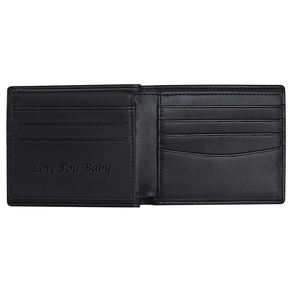 Personalized Leather Wallet Anti-Theft Brush RFID Protected Wallet Mens Custom Portrait Wallet -Black