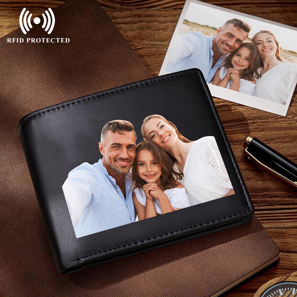 Personalized Leather Wallet Anti-Theft Brush RFID Protected Wallet Mens Custom Portrait Wallet -Black