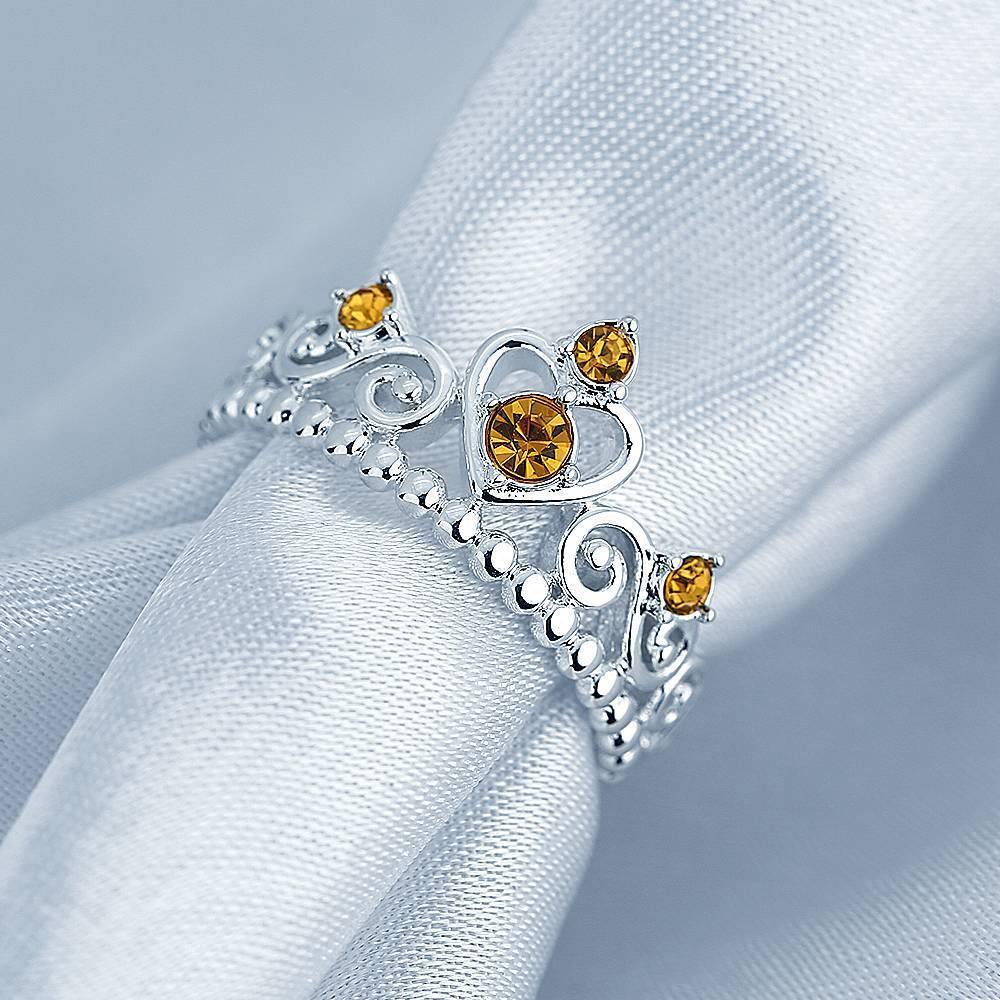 Personalised Birthstone Crown Princess Ring Silver