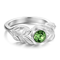 Personalised Birthstone Leaf Ring Silver
