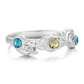 Personalised Five Birthstone Leaf Ring Silver