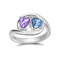 Personalised Birthstone Two Hearts Love Ring Silver