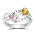 Personalised Birthstone Two Hearts Love Ring Silver