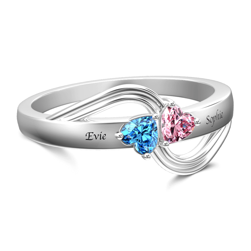 Personalized Heart Birthstone Promise Ring with Engraving Silver