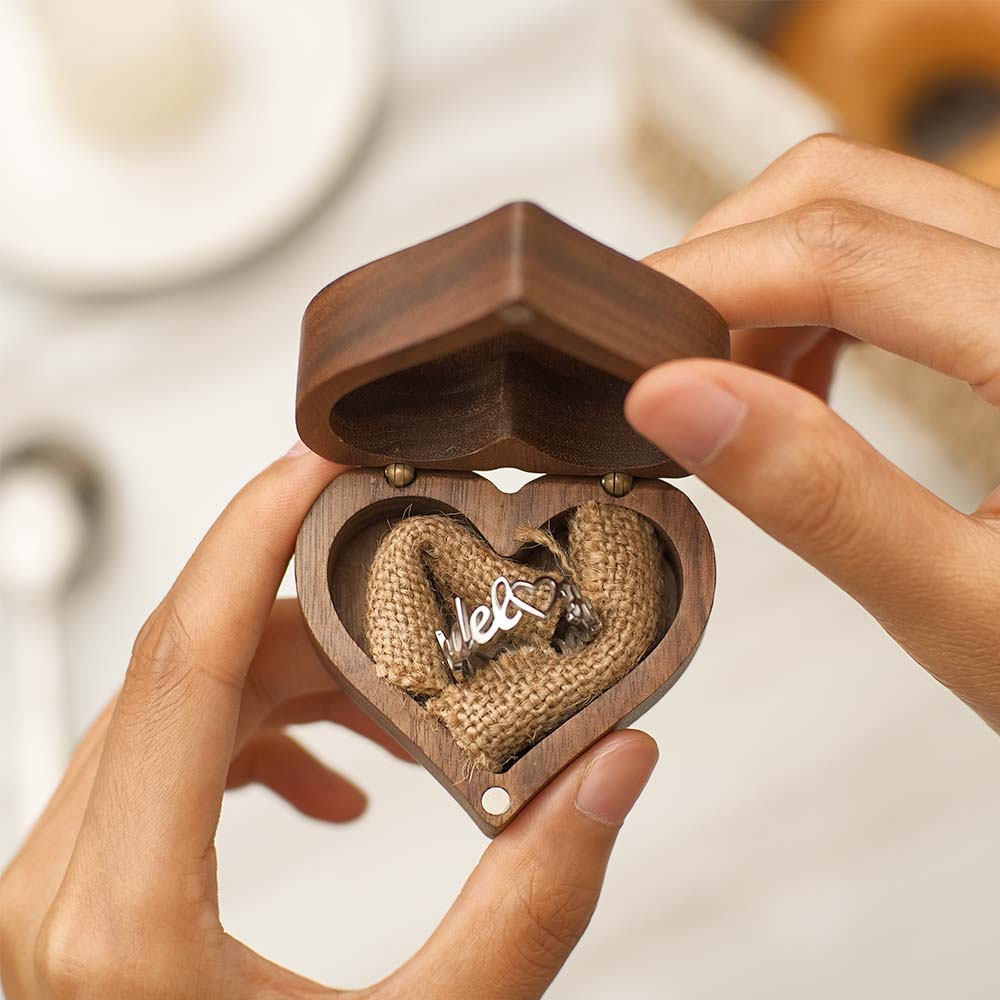 Wedding Engraved Ring Box Personalized Heart-Shaped Proposal Ring Box
