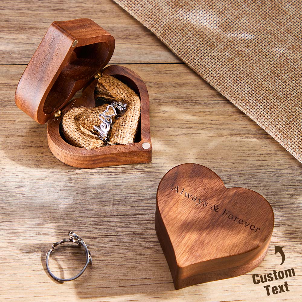 Wedding Engraved Ring Box Personalized Heart-Shaped Proposal Ring Box