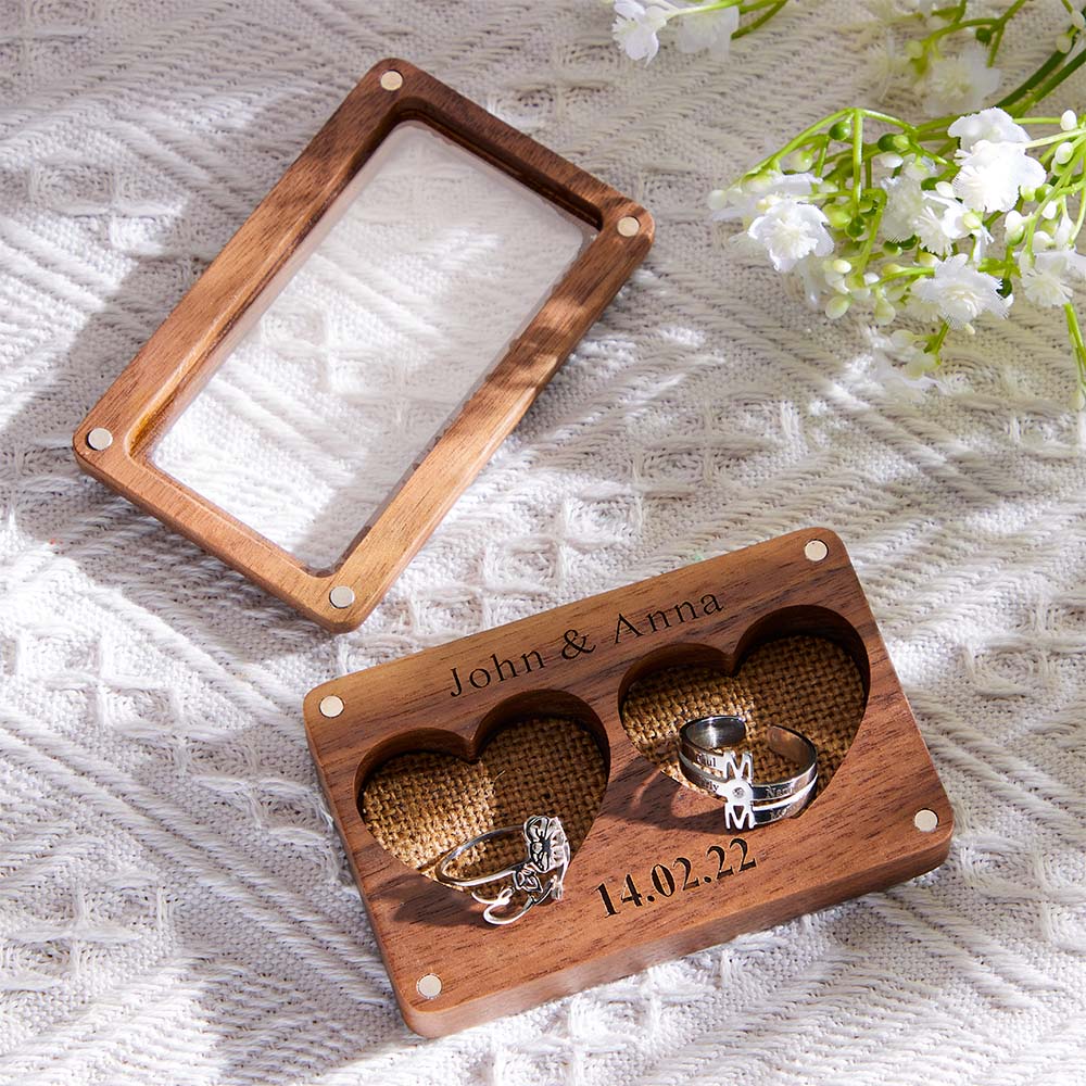 Engraved Love Ring Box Personalized Visible Jewelry Packaging Box for Couples