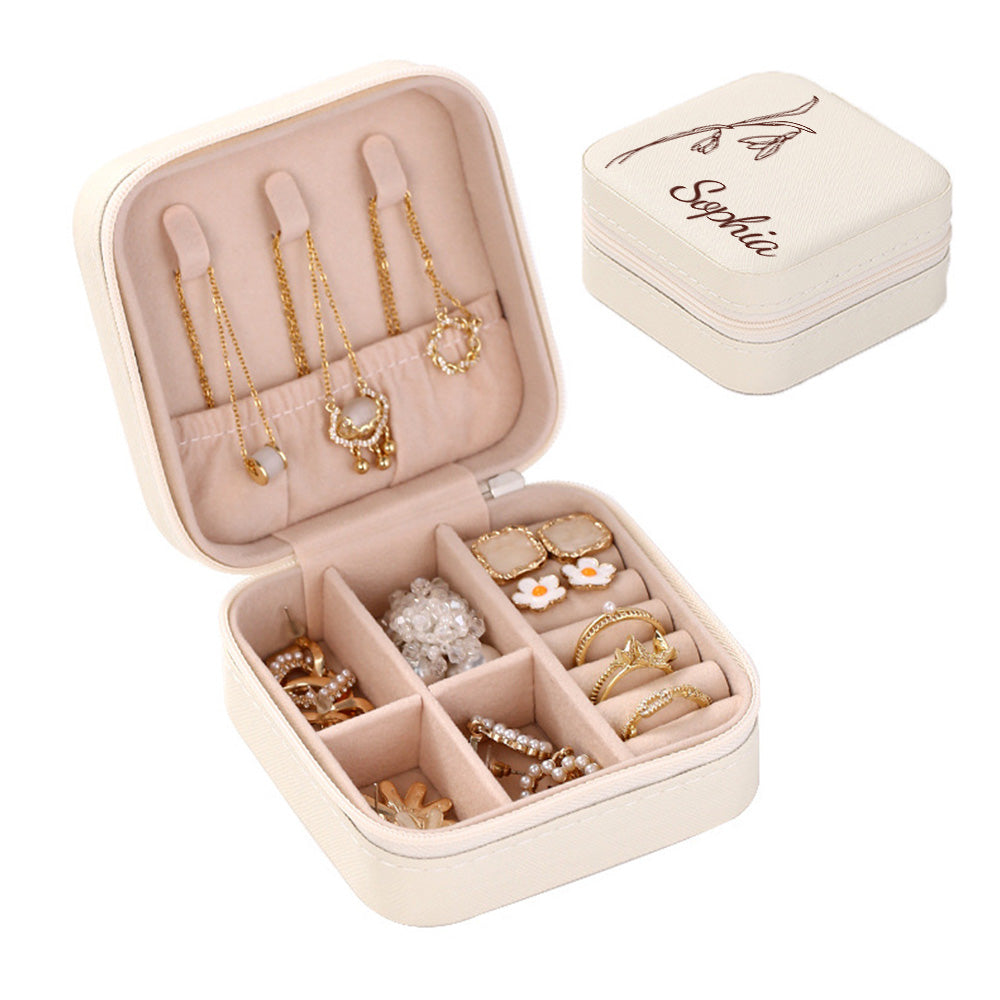 Personalized Birth Flower Jewelry Box Custom Leather Jewelry Organizer Storage Gift for Her