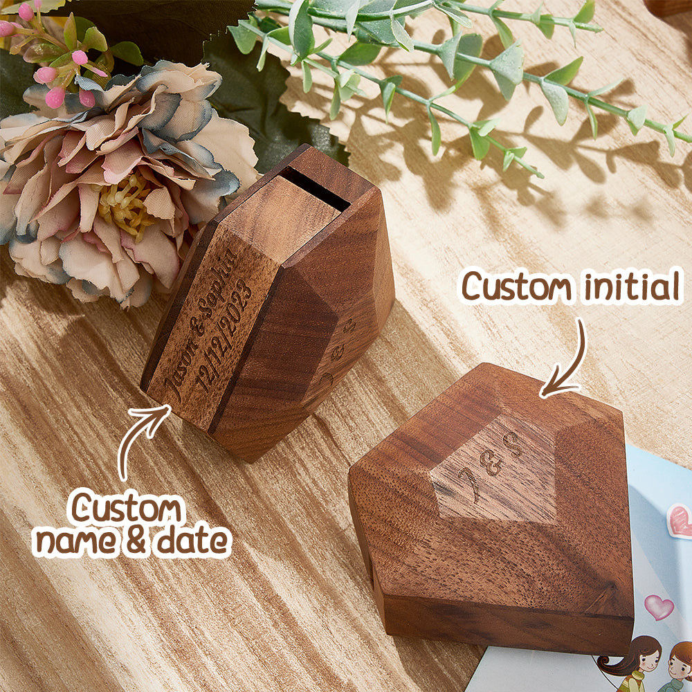 Personalized Wooden Rotating Ring Box Engagement Ring Box Wedding Gifts