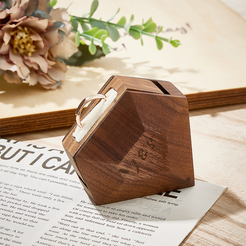 Personalized Initial Wooden Rotating Ring Box Engagement Ring Box Wedding Gifts