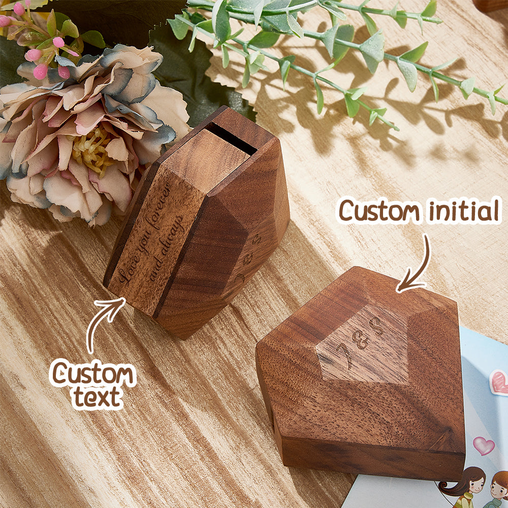 Personalized Initial Wooden Rotating Ring Box Engagement Ring Box Wedding Gifts
