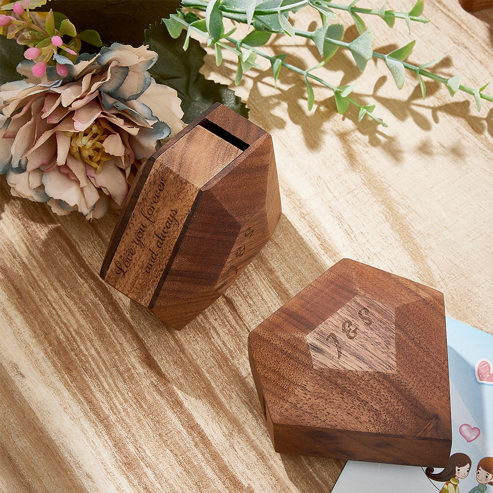 Personalized Initial Wooden Rotating Ring Box Engagement Ring Box Wedding Gifts
