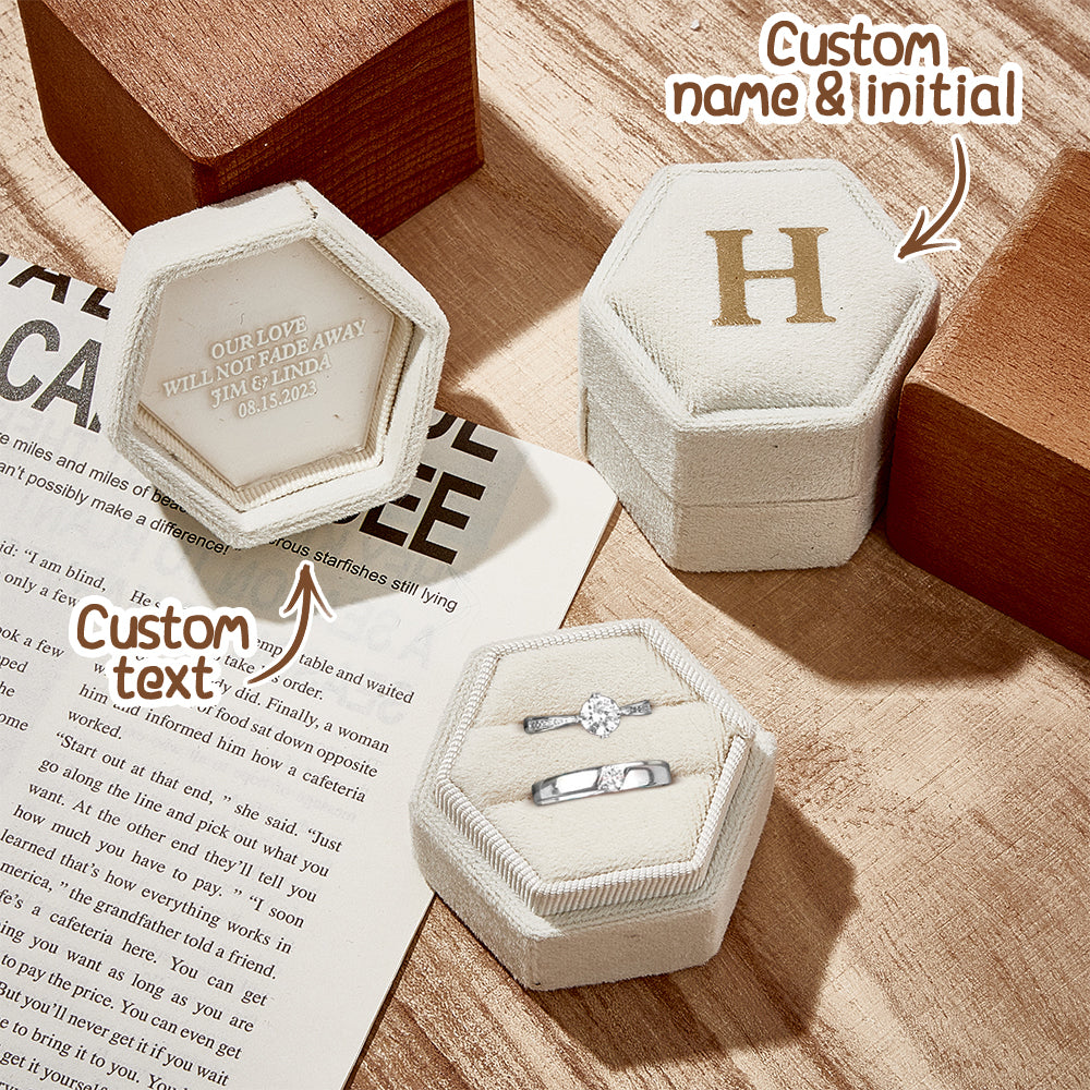 Personalized Ring Box Custom Text Hexagon Ring Box Engagement Wedding Ring Box