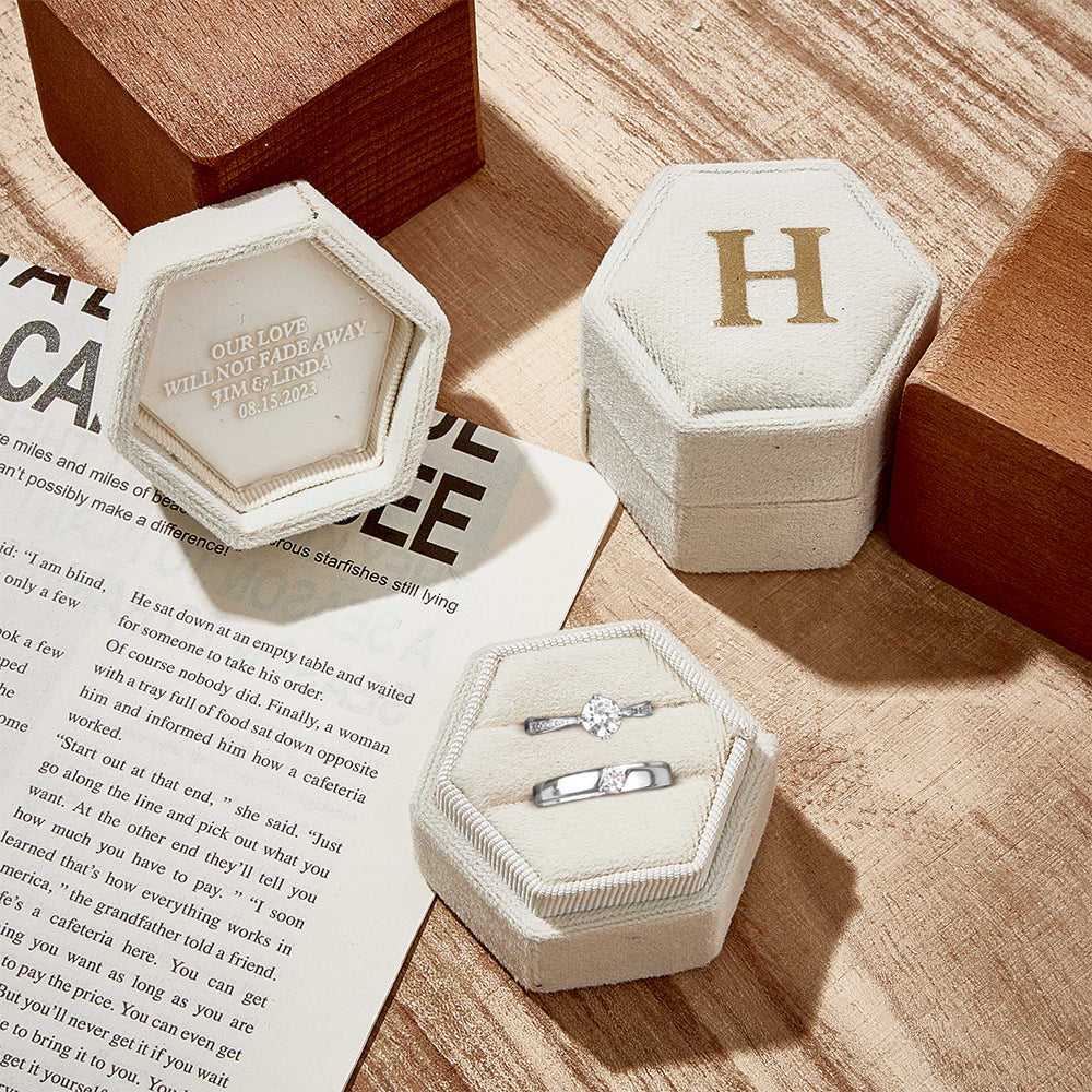 Personalized Ring Box Custom Text Hexagon Ring Box Engagement Wedding Ring Box