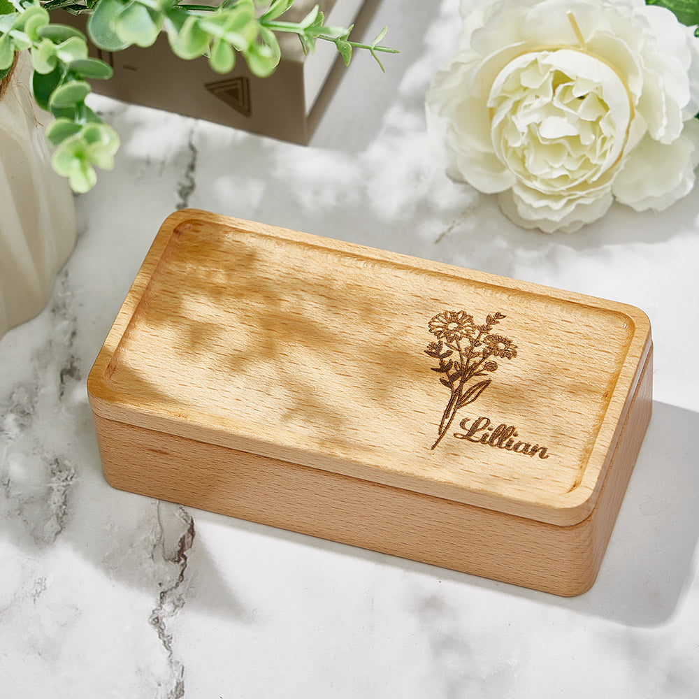 Personalized Birth Flower Jewelry Box Custom Name Jewelry Organizer Gift for Her