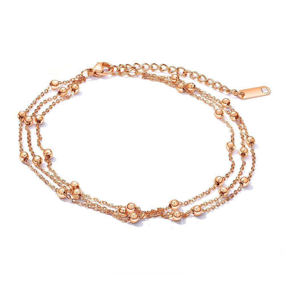 Rose Gold Beaded Multi-layered Anklet