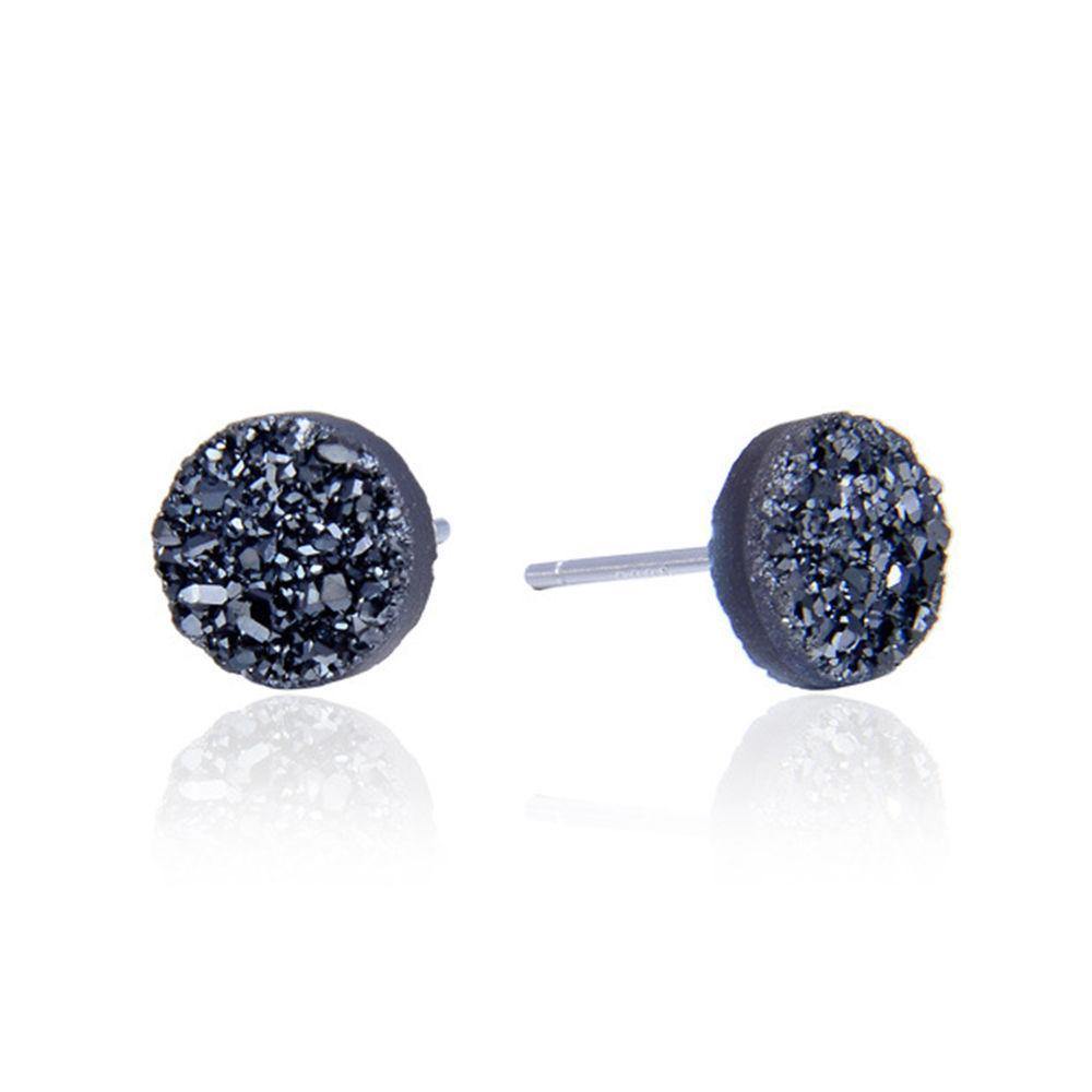 Simple Style Stud Earrings Silver Black 6mm