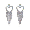 Heart-shaped Tassel Drop Earrings Silver